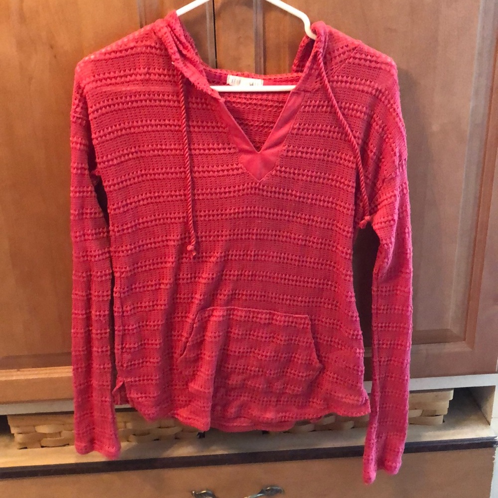 Pink mesh long sleeve hoodie sweater